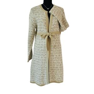 I.E. RELAXED ~ Beige/Gray/Cream Knit/Wool Long Open Front Cardigan with Belt